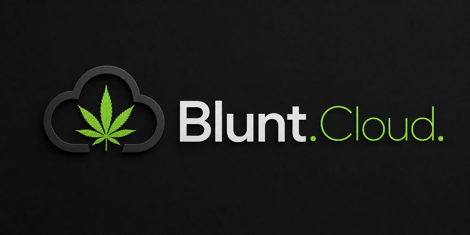 Blunt.Cloud logotype: charcoal cloud outline with green leaf